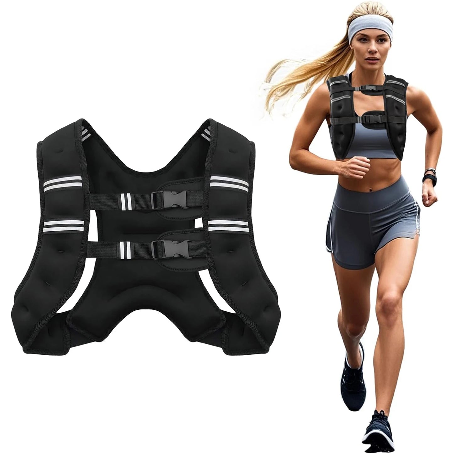 Weighted Vest with Reflective Stripes for Workout Strength Training Running Fitness ,Muscle Building Weight Loss Weightlifting
